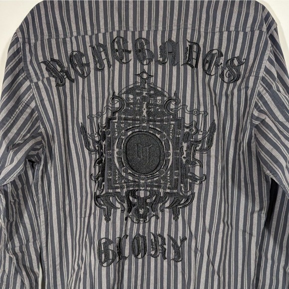 Roar Black Striped Long Sleeve Embroidered Button Down Nika Shirt Men Size M - Picture 3 of 9